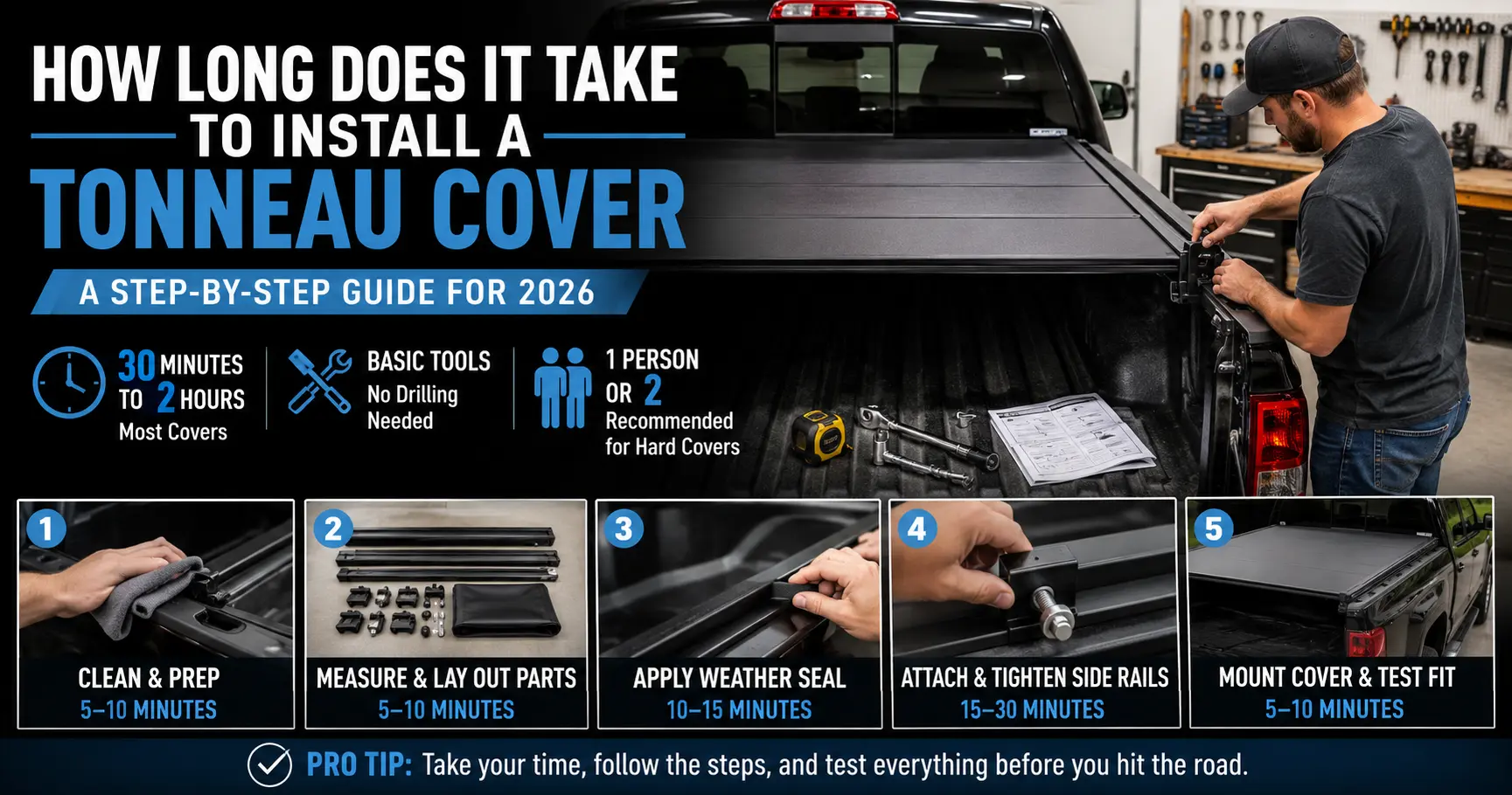 how long does it take to install a tonneau cover